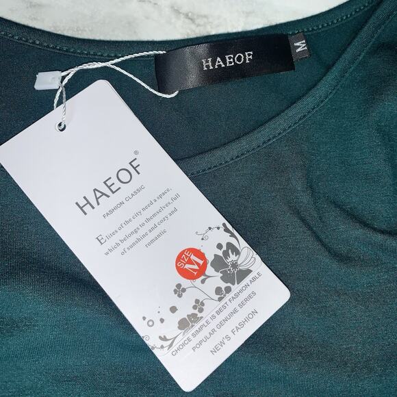 HAEOF Long Sleeve Green Stretchy Midi Women Asymmetrical A Line Dress Size M - Picture 6 of 11